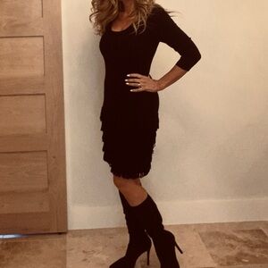 Elegant Calvin Klein Black Sweater Dress with sexy fringe